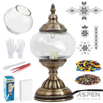 DIY Mosaic Lamp Kit Handmade Glass Table Lamp, Colorful Stained Glass Bedside Night Light with Antique Bronze Base