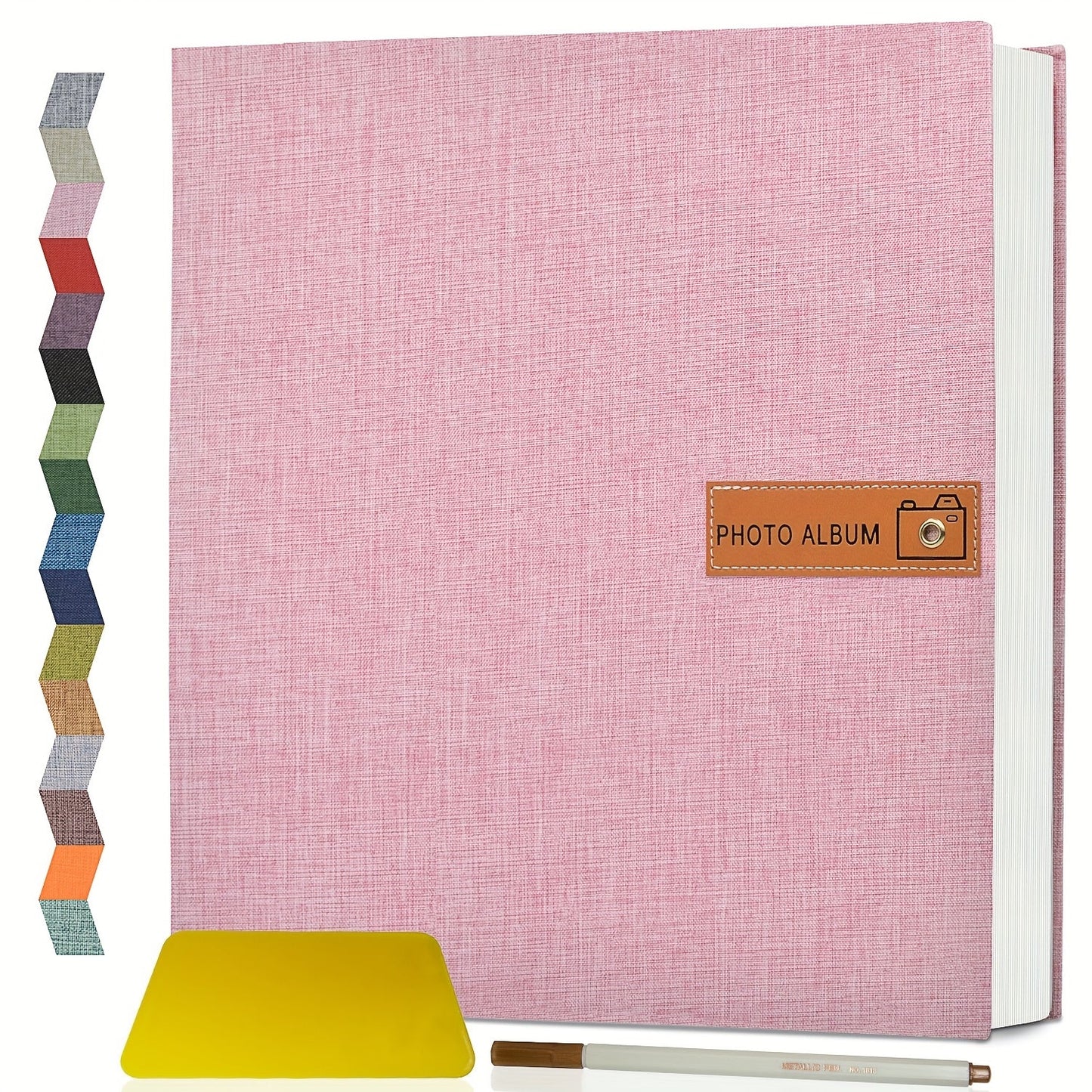 Self Adhesive Photo Album Scrapbook – Large Linen Cover Memory Book for 4x6 5x7 8x10 Photos, DIY Picture Book with Metal Pen, Gift for Mom