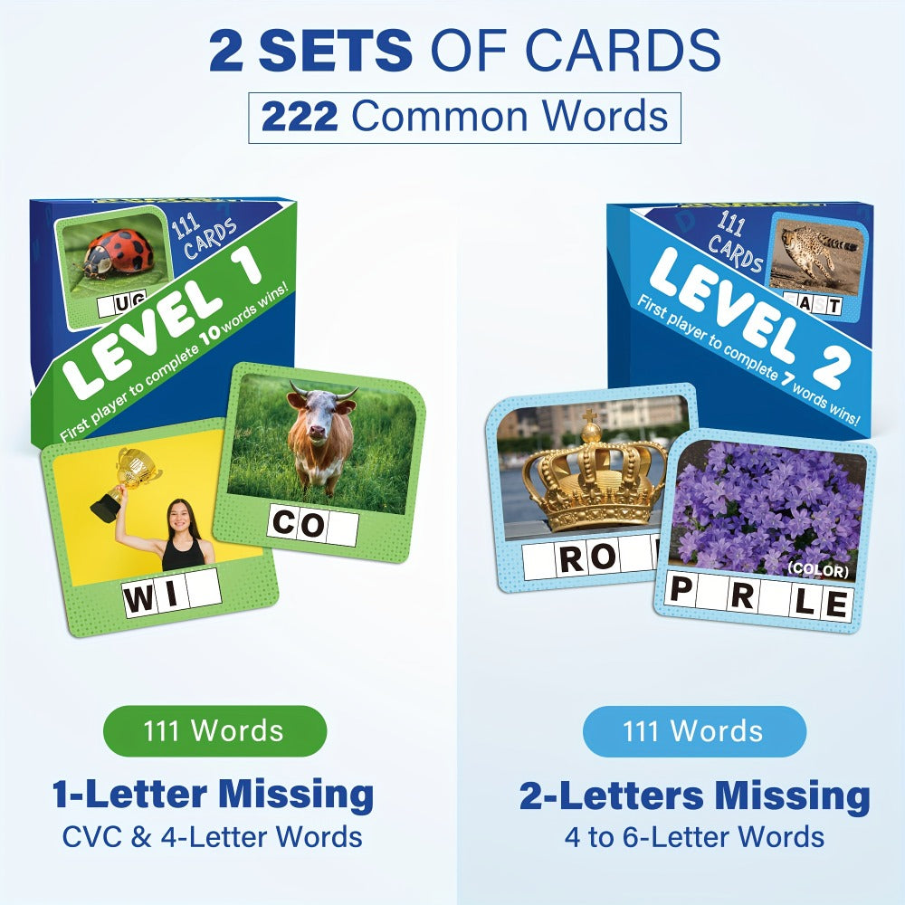 Spelling Flash Card Game for Kids Ages 4-8 – 224 Phonics Sight Word Flashcards, 208 Wood Letter Tiles & Dice