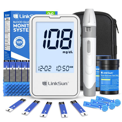 Blood Glucose Monitor Kit with 100 Test Strips & Lancets, Linksun Diabetes Testing Set, Large Display 448 Memory No Coding Glucometer