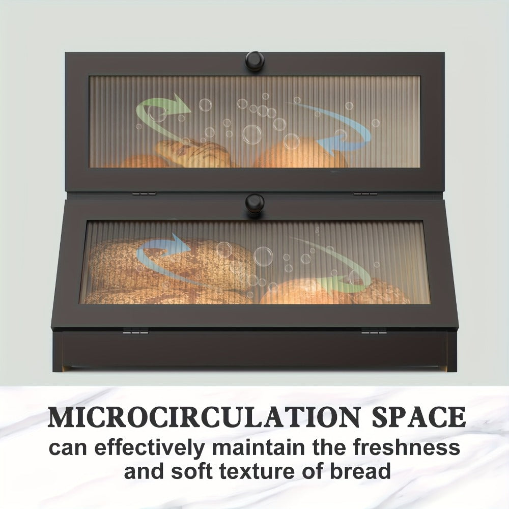 Bamboo Bread Box for Kitchen Counter, Double Layer Large Bread Storage Container with Window, Farmhouse Bread Holder for Loaves