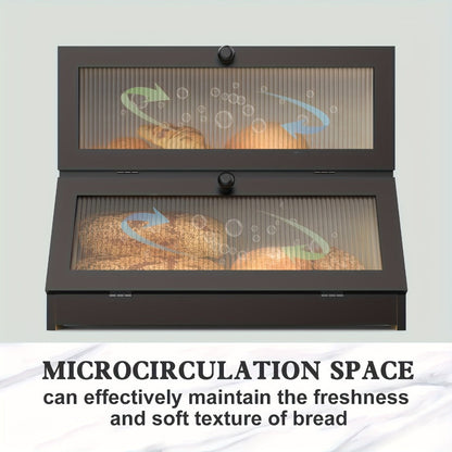 Bamboo Bread Box for Kitchen Counter, Double Layer Large Bread Storage Container with Window, Farmhouse Bread Holder for Loaves