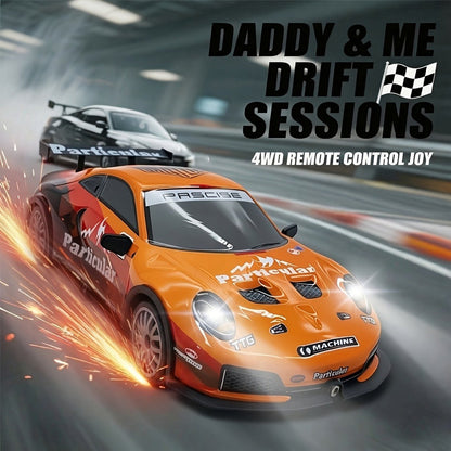 Alloy RC Drift Car 1:24 Scale 4WD 28KM/H with Drift Tires LED Lights Barricades & 2 Batteries