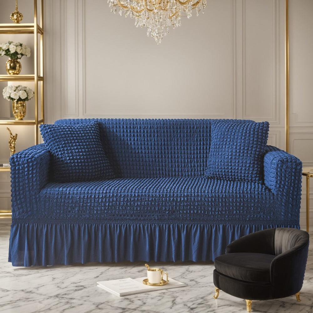 Sofa Cover High-Elasticity Seersucker Skirt Slipcover with Drawstring for 1 to 4-Seater Sofas in Eight Colors