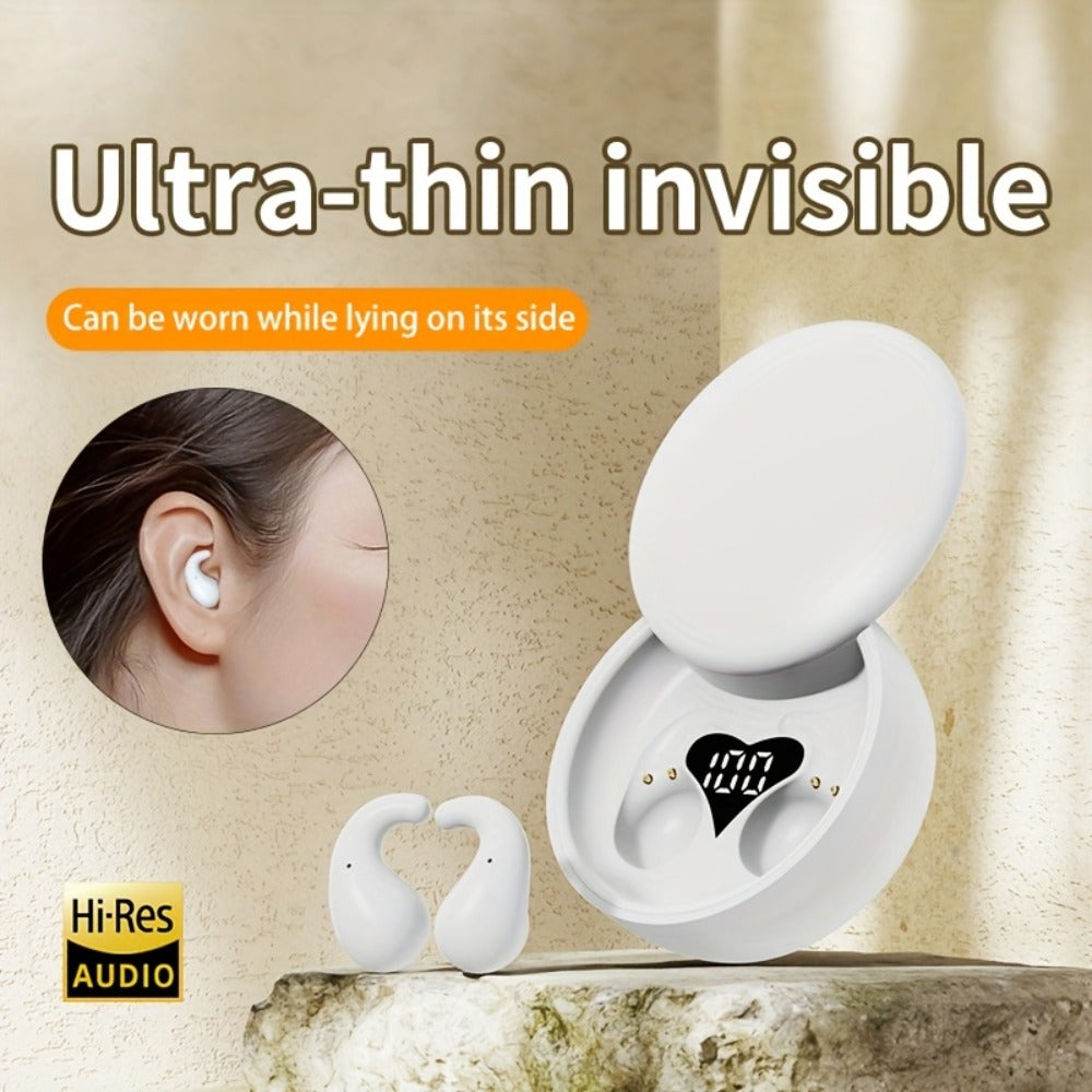 Heart-Shaped Bluetooth 5.4 Sleep Earbuds with Digital Charging Case in Black, White or Khaki