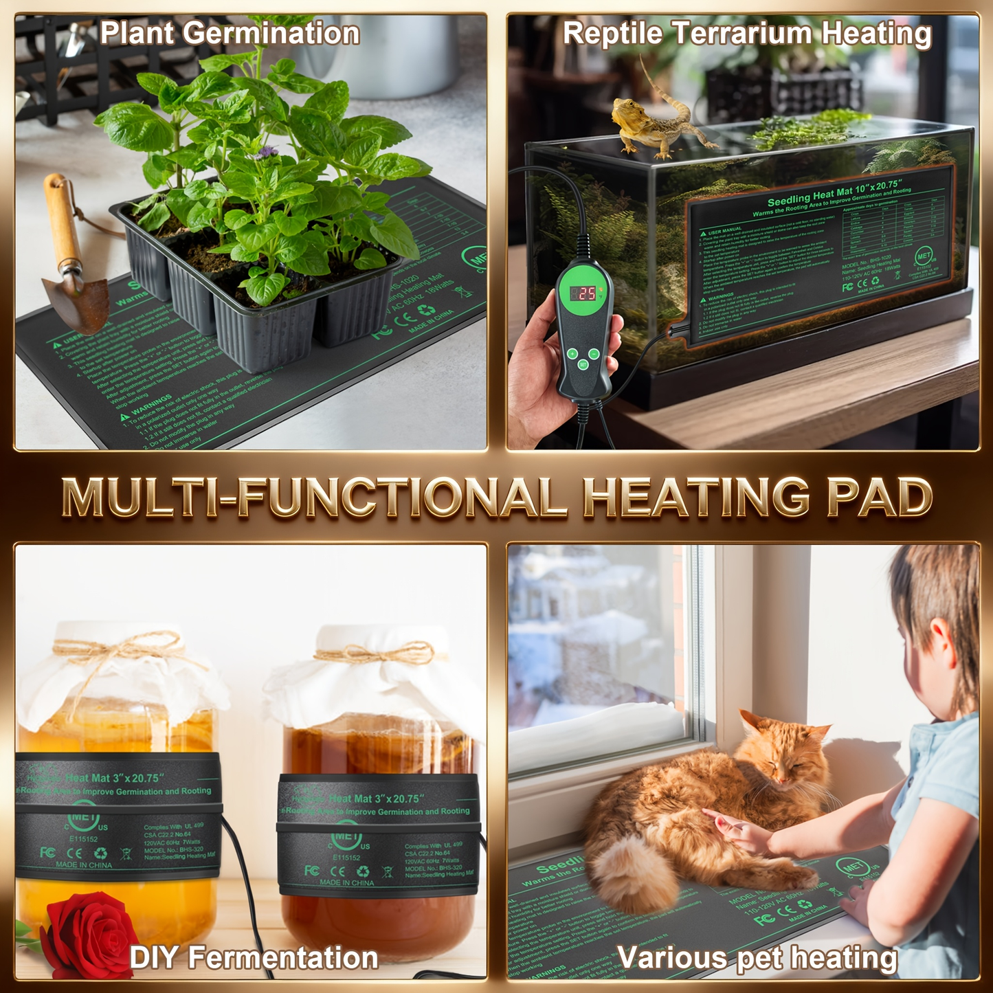 Seedling Heat Mat with Smart Thermostat Control, PVC Germination Heating Pad Accelerate Seed Sprouting Root Zone Warmth