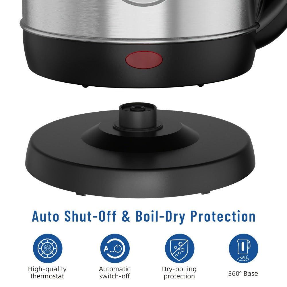 Electric Kettle 1200W Fast Boiling 1.8L Stainless Steel BPA-Free Auto Shut-Off Boil-Dry Protection 360 Swivel Base for Coffee Tea Kitchen