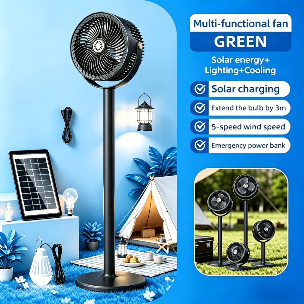 Solar Floor Fan 33-Inch Rechargeable 4000mAh USB Standing Fan Power Bank 2-in-1 360° Tilt for Entryways, Bedrooms and Living Spaces