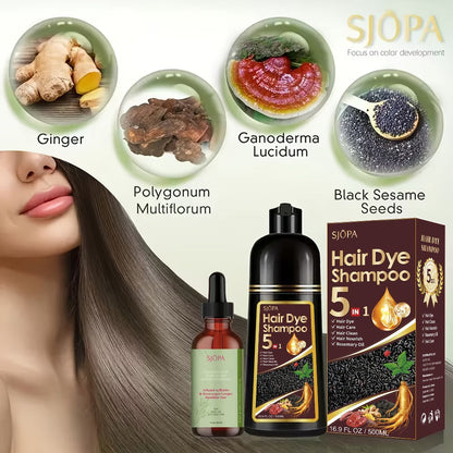 Rosemary Oil Hair Coloring Shampoo 5-in-1 Herbal Formula 500ml - 100% Gray Coverage for Bath Time, Home Spa and Personal Care