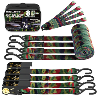 Ratchet Tie Down Straps 4-Pack 15FT 1, 500 lb Break Strength Heavy Duty with Soft Loops & Storage Bag – High-Visibility Webbing