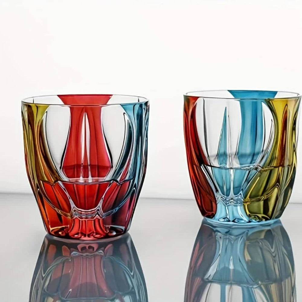 Hand-Painted Crystal Wine Glass 150ml – Czech Crystal Three-Color Luxury Short Cup for Red Wine & Whiskey – Artistic Decorative Glassware