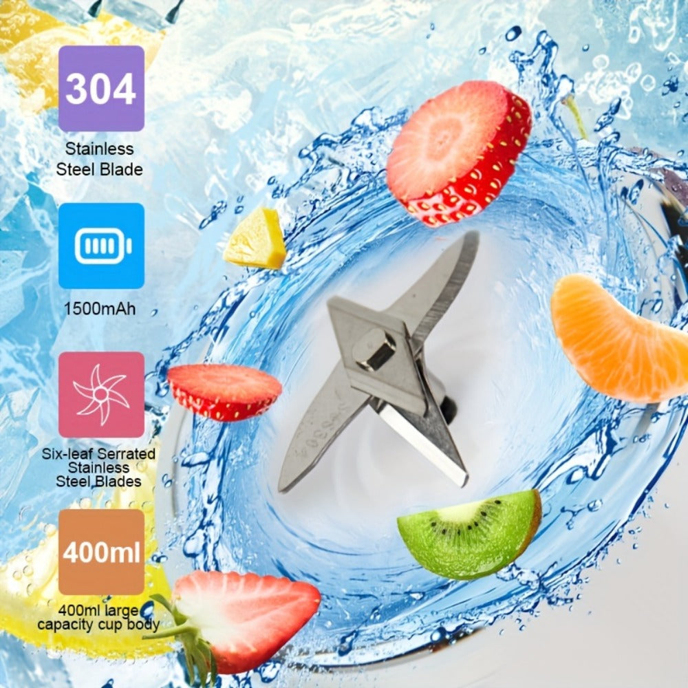 Portable Blender Juicer Double Cup 1500mAh Rechargeable, Food-Grade ABS Multifunctional Fruit Vegetable Juicer