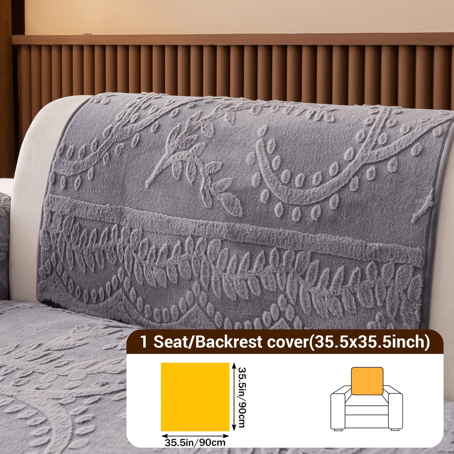 Sofa Cover Quilted Plush-Texture Panels in 35.5-Inch Width for 1 to 4 Seats, Backrest or Armrest