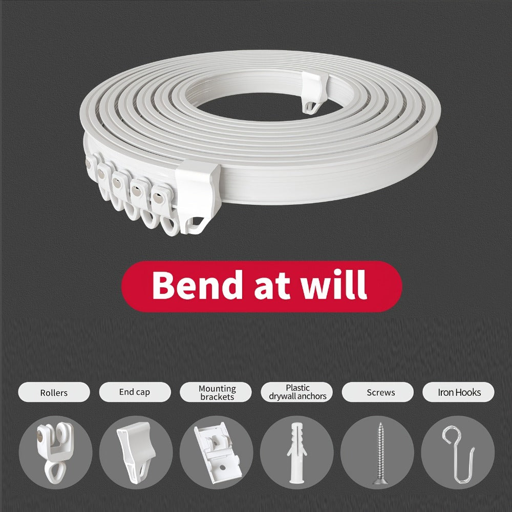 Flexible Curtain Rail Track, Bendable PVC Ceiling Mount Curtain Rod for Bay Window, Bathroom & Home Decor
