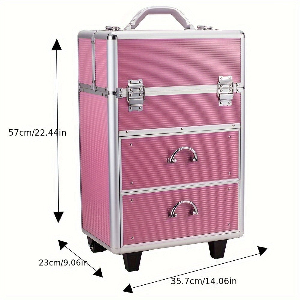 Lockable Aluminum Makeup Train Case with Extendable Trays Multi-Tier Professional Cosmetic Organizer – Portable Salon Travel Beauty Case