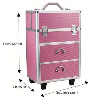 Lockable Aluminum Makeup Train Case with Extendable Trays Multi-Tier Professional Cosmetic Organizer – Portable Salon Travel Beauty Case