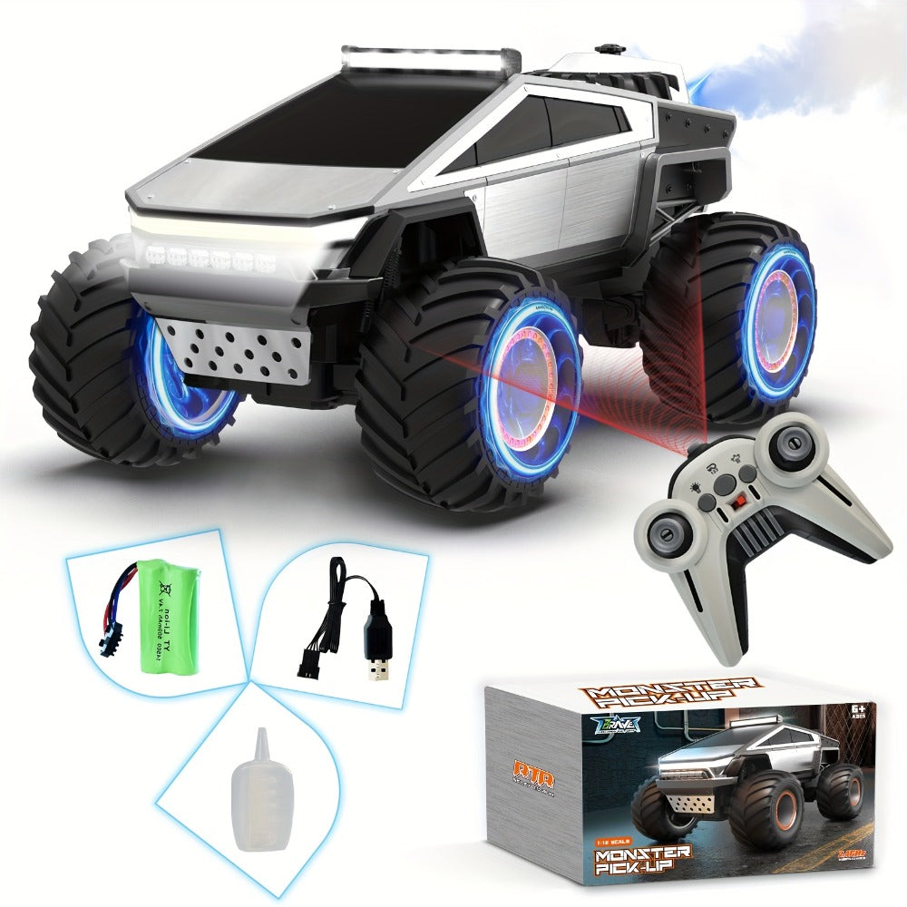 1:12 Scale RC Monster Truck 4WD, Remote Control Cybertruck & Pickup Truck with LED Lights & Sound Effects