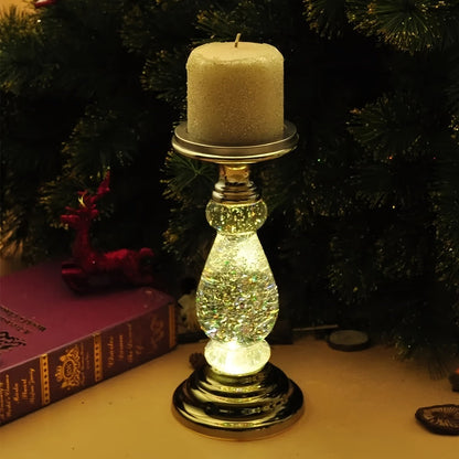 Candle Holder LED Swirl Globe Pedestal with Acrylic Water Chamber, Top Candle Tray and Silver, Gold or Santa Options