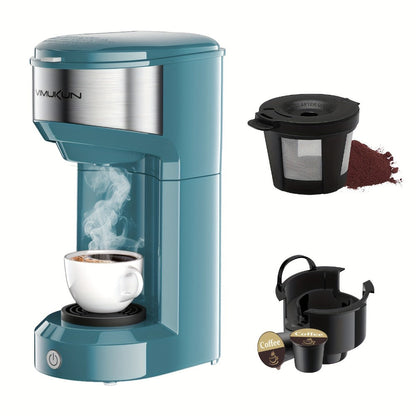 Single-Serve Coffee Maker for Pods or Grounds with 6-14oz Reservoir Range, 120V Label and Four Colors