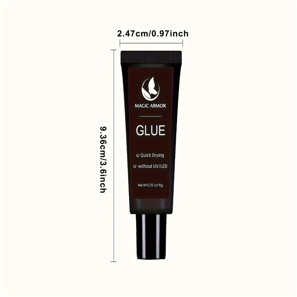 Nail Glue Set, MAGIC ARMOR Four 0.35oz Black Squeeze Tubes with Precision Nozzles for Press-On Nails
