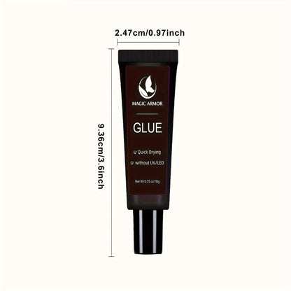 Nail Glue Set, MAGIC ARMOR Four 0.35oz Black Squeeze Tubes with Precision Nozzles for Press-On Nails