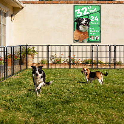 Dog Playpen with Gate – Heavy Duty Metal Pet Exercise Pen for Large Medium Small Dogs, 8/16/24/32/48 Panels, 24/32/40/45/50 Inch Height