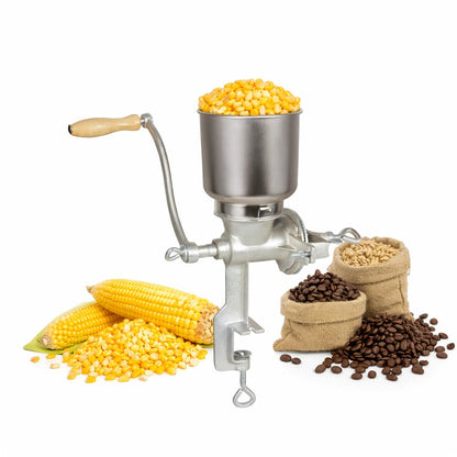 Cast Iron Grain Mill Manual Grain Grinder, Hand Crank Food Mill, High Hopper with Clamp & Shield