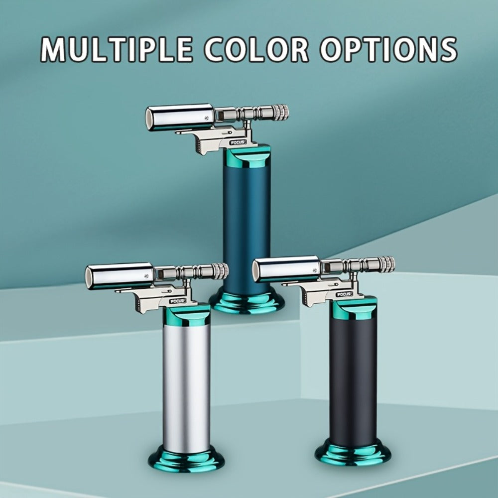 Culinary Stand Torch Lighter with Wide Stable Base, Horizontal Torch Head and Four Finishes