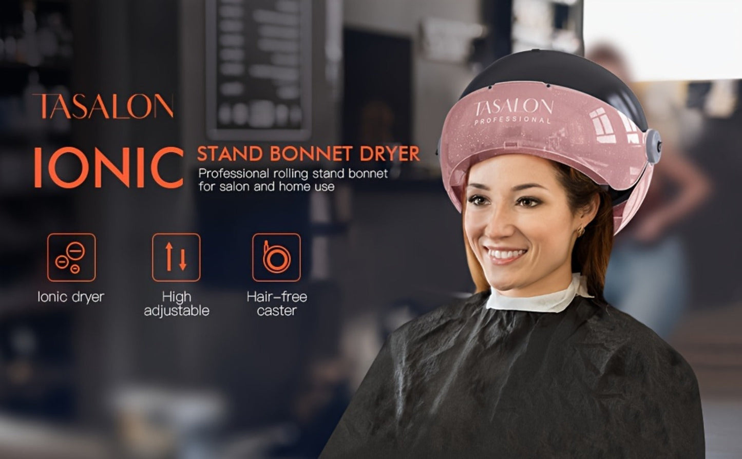 Hooded Hair Dryer 1875W Ionic Standing Bonnet Dryer on Wheels, 3 Heat Settings, Height Adjustable 30-55"