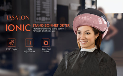 Hooded Hair Dryer 1875W Ionic Standing Bonnet Dryer on Wheels, 3 Heat Settings, Height Adjustable 30-55"