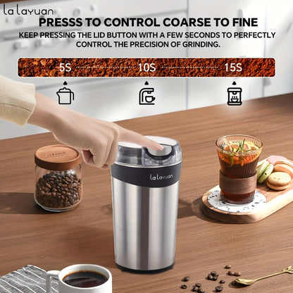200W-Labeled Electric Coffee Grinder with Press-Lid Control, Two-Leaf Blade and Three Housing Options