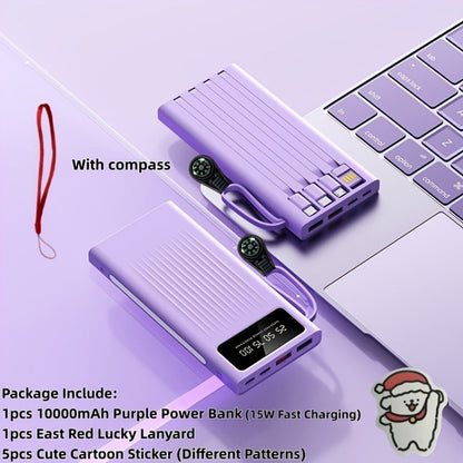 Power Bank for Camping, 10000-30000mAh with 15W Charging, Four-in-One Cable and Four-Mode Camping Light