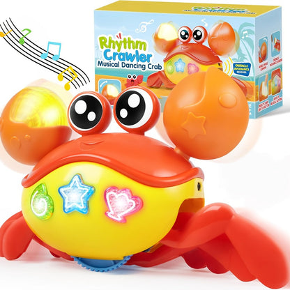 Musical Crawling Crab Toy with Light-Up Buttons, Moving Claws and Obstacle-Avoiding Motion