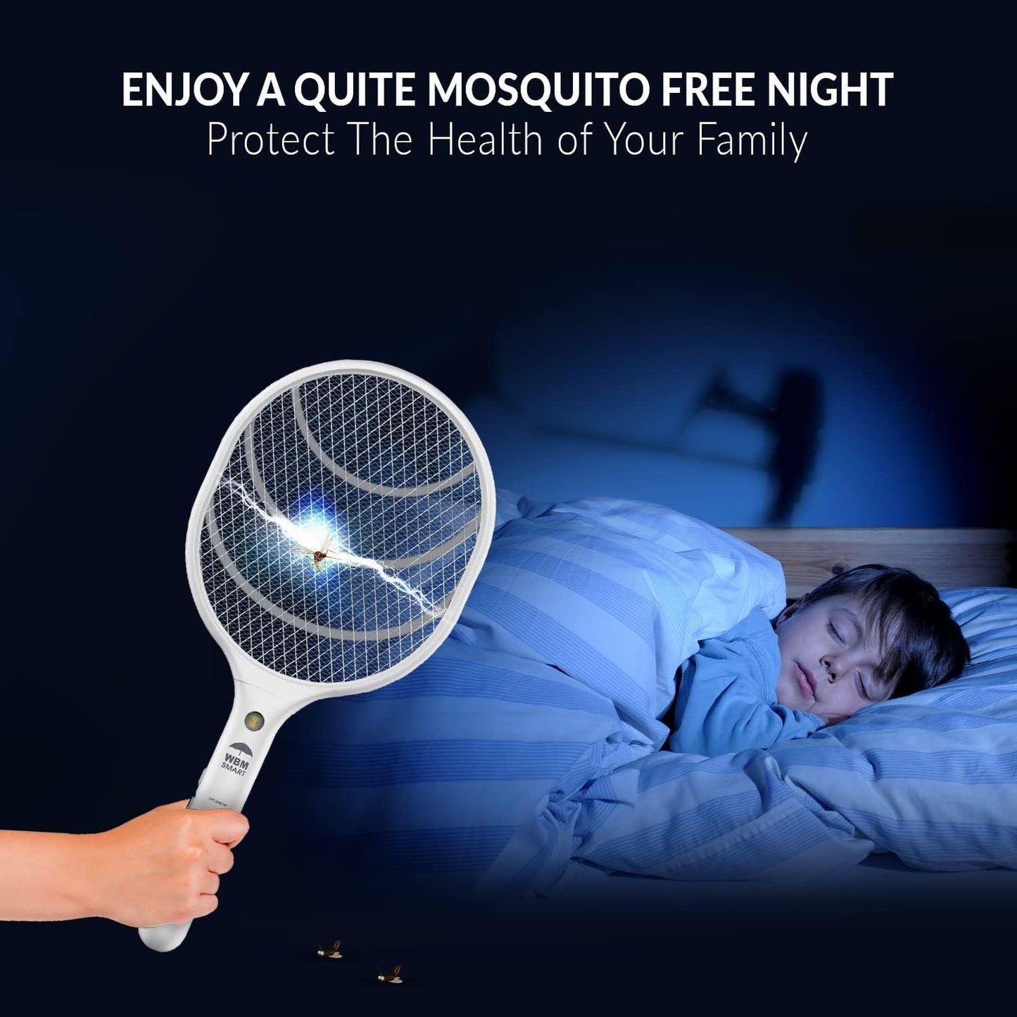 Electric Fly Swatter Racket Rechargeable 2-Pack, 3000V Bug Zapper with LED Light, USB Charging