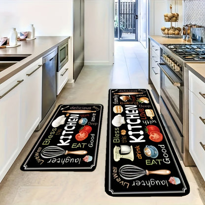 Diatomaceous Earth Kitchen Mat Set 2pcs – Non-Slip Soft Floor Mats for Kitchen Bathroom Bedroom Hallway, Dark Gray, Machine Washable