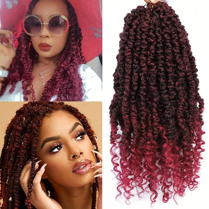 Pre-Looped Passion Twist Crochet Hair 8 Packs Pre-Twisted Curly Ends Bohemian Short Twist Braids