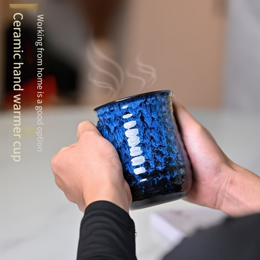 Speckled Hand-Warmer Coffee Mug with Sculpted Side Grip in Blue or Oil-Pink 560ml Options Pictured