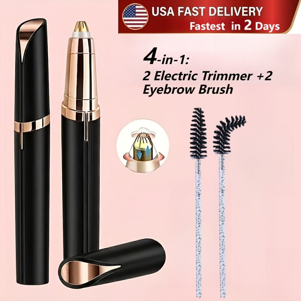 Electric Eyebrow Trimmer for Women 2 Pack, USB Rechargeable Painless Precision Eyebrow Razor Pen, Portable Hair Remover for Face Lip Leg