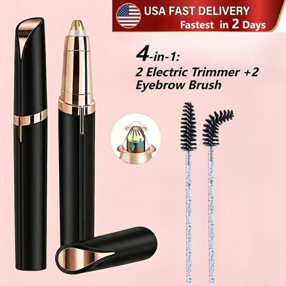 Electric Eyebrow Trimmer for Women 2 Pack, USB Rechargeable Painless Precision Eyebrow Razor Pen, Portable Hair Remover for Face Lip Leg