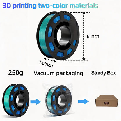 3D Printer Filament Dual-Color PLA 1.75mm 250g Spool with Nine Two-Tone Color Combinations
