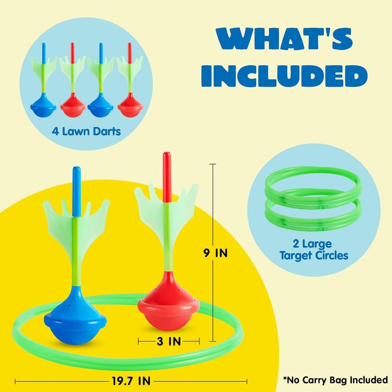 Lawn Darts Game Set Glow in the Dark – 6 Piece Soft Tip Rubber Dart Set with 2 Target Rings for Kids & Adults