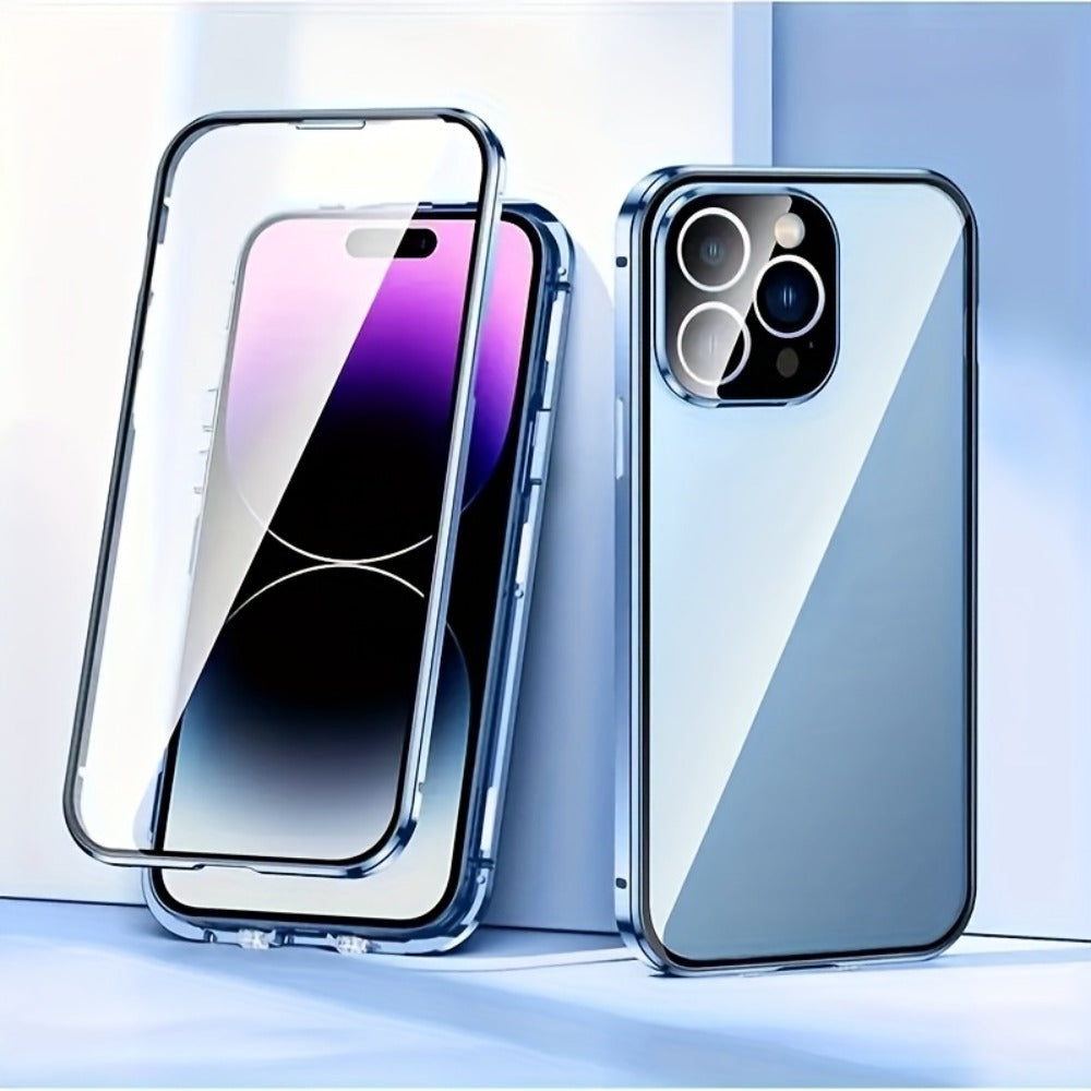 Phone Case Privacy Tempered Glass Cover with Aluminum Frame and Snap Lock for Select iPhone 12-17 Models