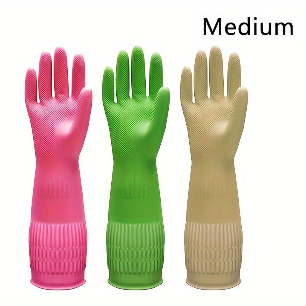 Premium Cleaning Gloves 3 Pair Slip-Resistant Kitchen Dishwashing Laundry Gloves Reusable for Home Cooking, Dining and Outdoor Meals