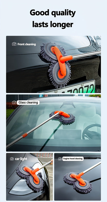 Car Wash Mop with Three-Stage Extension Handle, Rotating Microfiber Head and Replacement Head Option