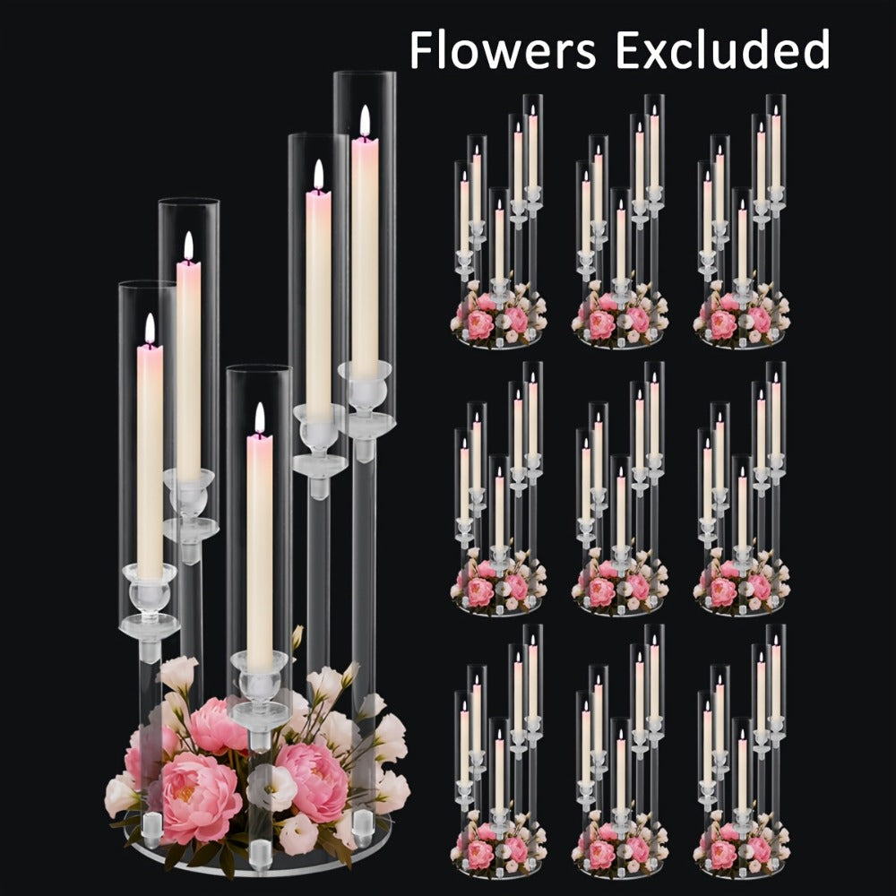 Acrylic Candelabra Candle Holder, Clear Crystal 5-Arm & 6-Arm Taper Candlestick Holders for Wedding Centerpiece
