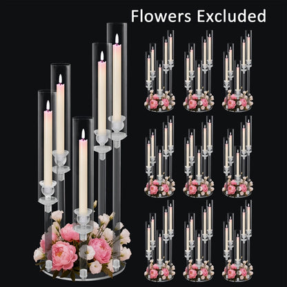 Acrylic Candelabra Candle Holder, Clear Crystal 5-Arm & 6-Arm Taper Candlestick Holders for Wedding Centerpiece