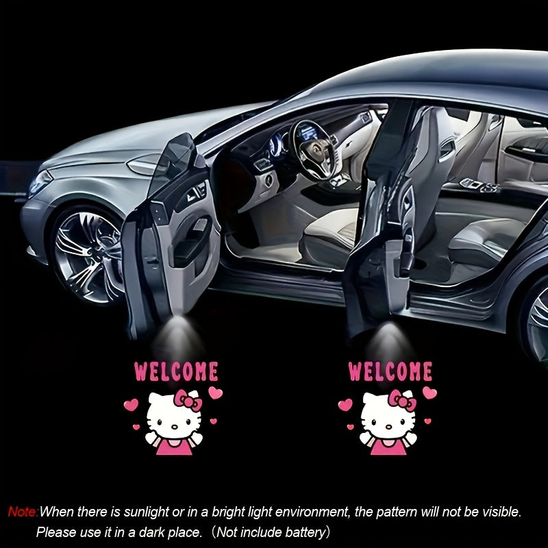 Car Door LED Projector Lights – Hello Kitty Cartoon Shadow Light, Wireless Puddle Light, Ground Projection Lamp for Car Accessories (Set