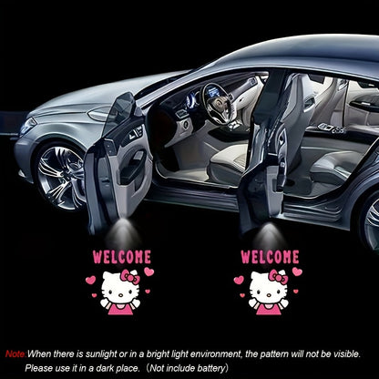 Car Door LED Projector Lights – Hello Kitty Cartoon Shadow Light, Wireless Puddle Light, Ground Projection Lamp for Car Accessories (Set