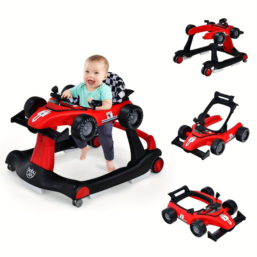 4-in-1 Foldable Baby Walker with Activity Toy Tray & Adjustable Height, Sit-to-Stand Push Walker for Infants & Toddlers