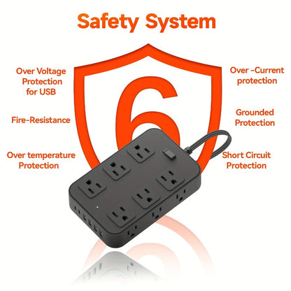 Wide Outlet Surge Protector Power Strip 18-in-1 with 12 Widely Spaced AC Outlets 4 USB-A 2 USB-C Ports Safe Portable Desktop Charging